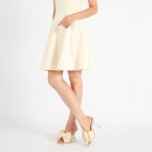 Women's Bow High Heels Mules Dress Sandals Slip On Party Wedding Bridal Gold - Picture 4 of 8